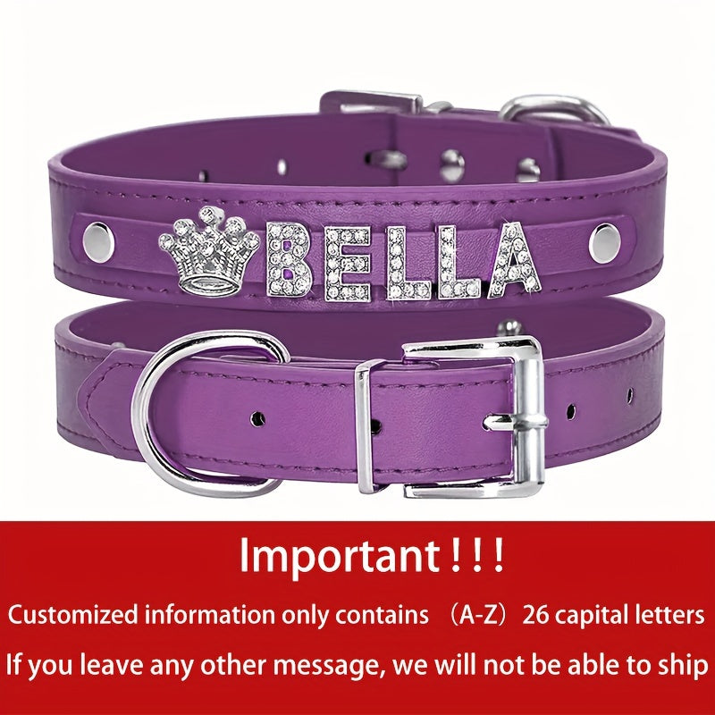 Personalized Dog Collar Faux Leather Puppy Cat ID Collars with Rhinestone Heart Star Shaped Dog Accessory for Small Medium and Large Dogs Petforpets