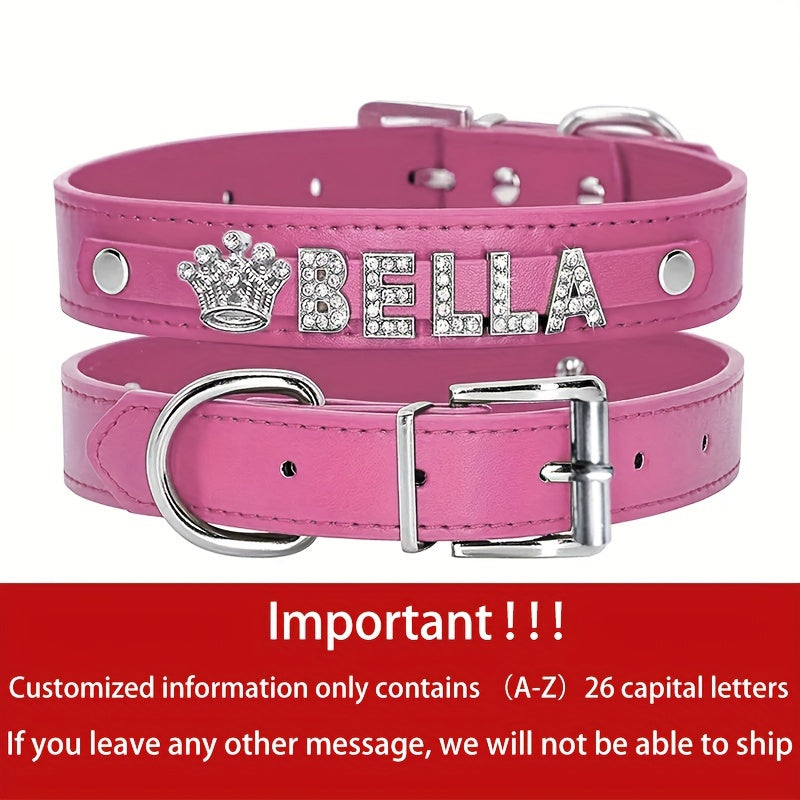 Personalized Dog Collar Faux Leather Puppy Cat ID Collars with Rhinestone Heart Star Shaped Dog Accessory for Small Medium and Large Dogs Petforpets