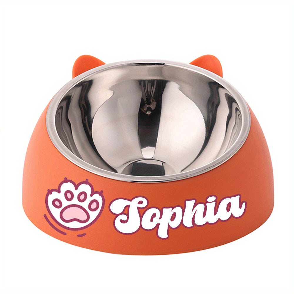 Personalized Cute Cat and Dog Bowl, custom High quality stainless steel pet bowl, Tilt pet bowl for neck protection, Nice gift for pets Petforpets
