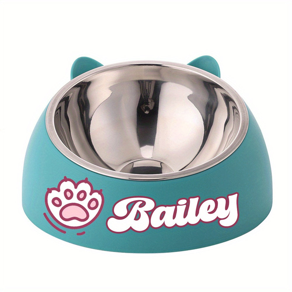 Personalized Cute Cat and Dog Bowl, custom High quality stainless steel pet bowl, Tilt pet bowl for neck protection, Nice gift for pets Petforpets