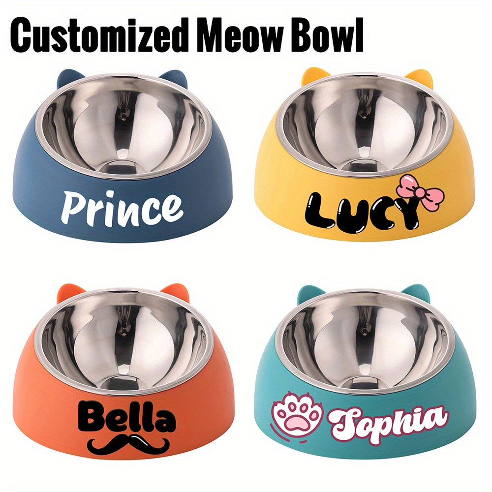 Personalized Cute Cat and Dog Bowl, custom High quality stainless steel pet bowl, Tilt pet bowl for neck protection, Nice gift for pets Petforpets