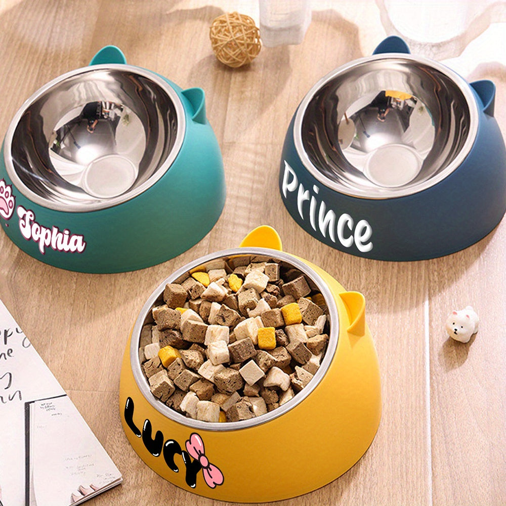Personalized Cute Cat and Dog Bowl, custom High quality stainless steel pet bowl, Tilt pet bowl for neck protection, Nice gift for pets Petforpets