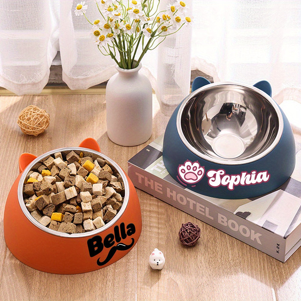 Personalized Cute Cat and Dog Bowl, custom High quality stainless steel pet bowl, Tilt pet bowl for neck protection, Nice gift for pets Petforpets