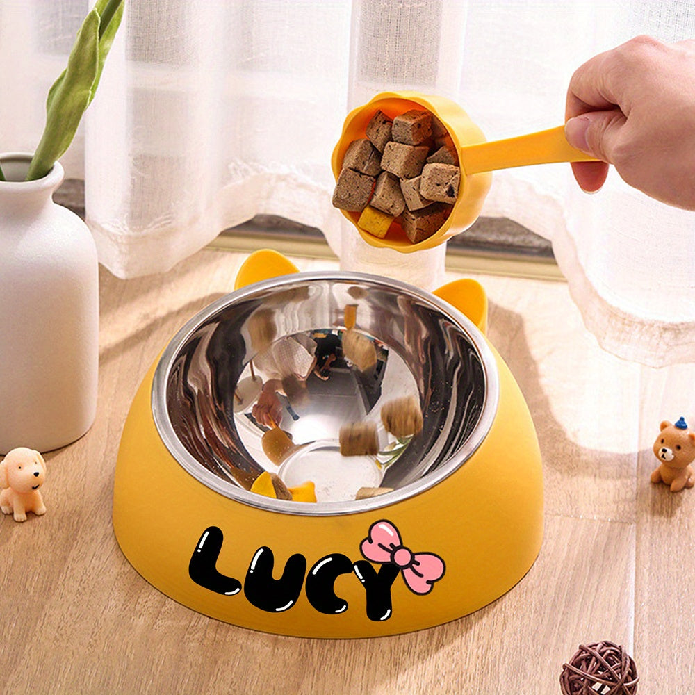 Personalized Cute Cat and Dog Bowl, custom High quality stainless steel pet bowl, Tilt pet bowl for neck protection, Nice gift for pets Petforpets