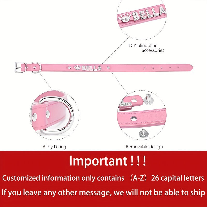 Personalized Dog Collar Faux Leather Puppy Cat ID Collars with Rhinestone Heart Star Shaped Dog Accessory for Small Medium and Large Dogs Petforpets