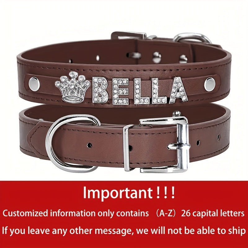 Personalized Dog Collar Faux Leather Puppy Cat ID Collars with Rhinestone Heart Star Shaped Dog Accessory for Small Medium and Large Dogs Petforpets