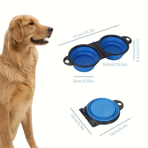 Ciotole Doppie Pieghevoli per Animali Domestici - Ciotola da Viaggio Portatile per Cani Petforpets
