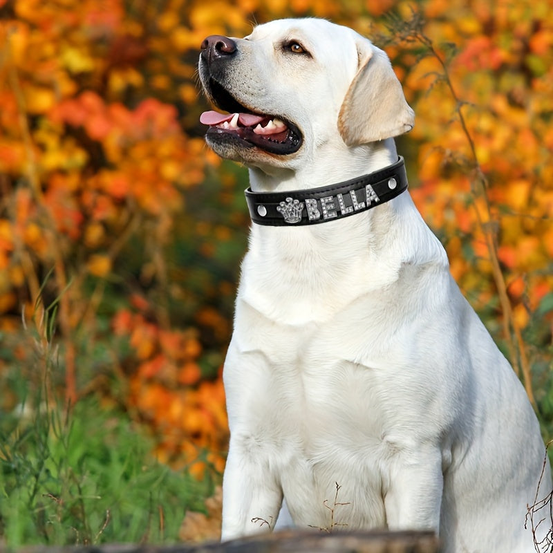 Personalized Dog Collar Faux Leather Puppy Cat ID Collars with Rhinestone Heart Star Shaped Dog Accessory for Small Medium and Large Dogs Petforpets