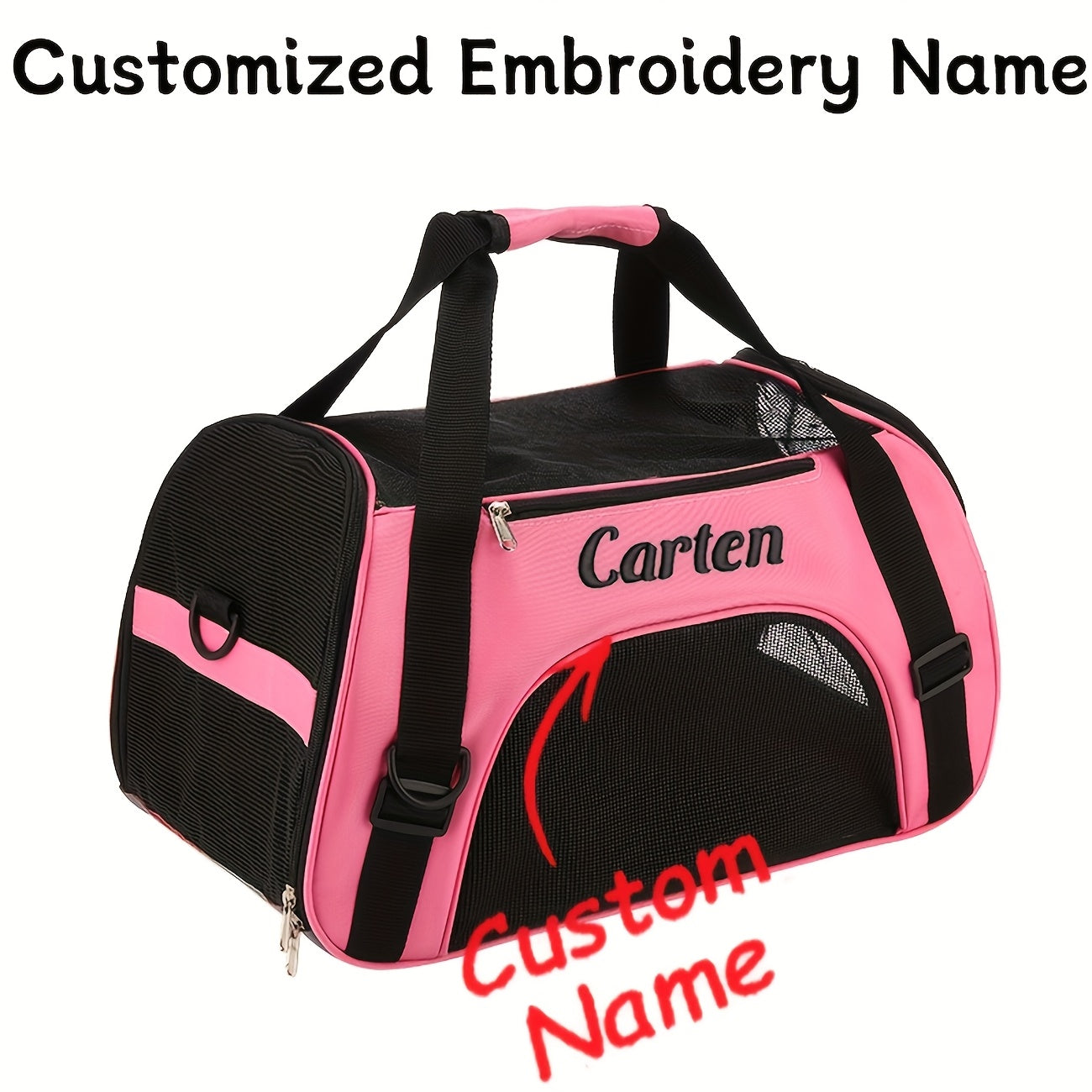 Custom Embroidered Pet Carrier Backpack - Personalized Travel Bag with Ventilation Mesh, Foldable Crossbody Design & Durable Polyester for Cats & Small Dogs Petforpets