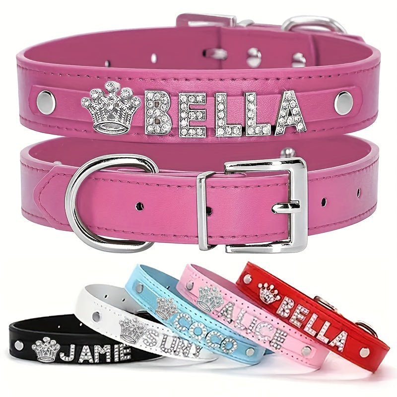 Personalized Dog Collar Faux Leather Puppy Cat ID Collars with Rhinestone Heart Star Shaped Dog Accessory for Small Medium and Large Dogs Petforpets