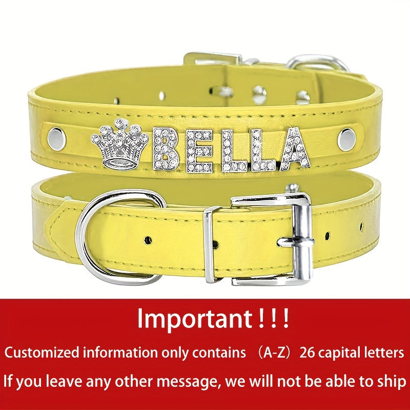 Personalized Dog Collar Faux Leather Puppy Cat ID Collars with Rhinestone Heart Star Shaped Dog Accessory for Small Medium and Large Dogs Petforpets