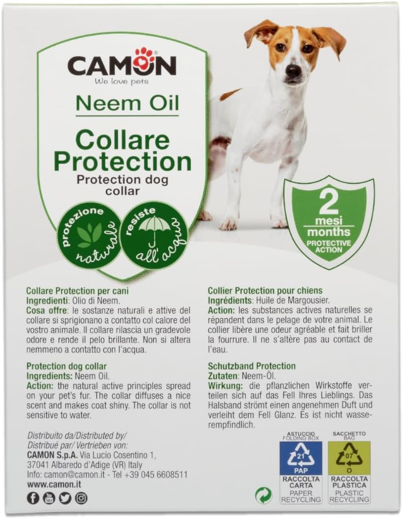 CAMON | Collare Barriera per Cane Olio di Neem, Rilascia Un Gradevole Odore, Resistente all'Acqua, Protezione per Circa 2 Mesi, 60cm