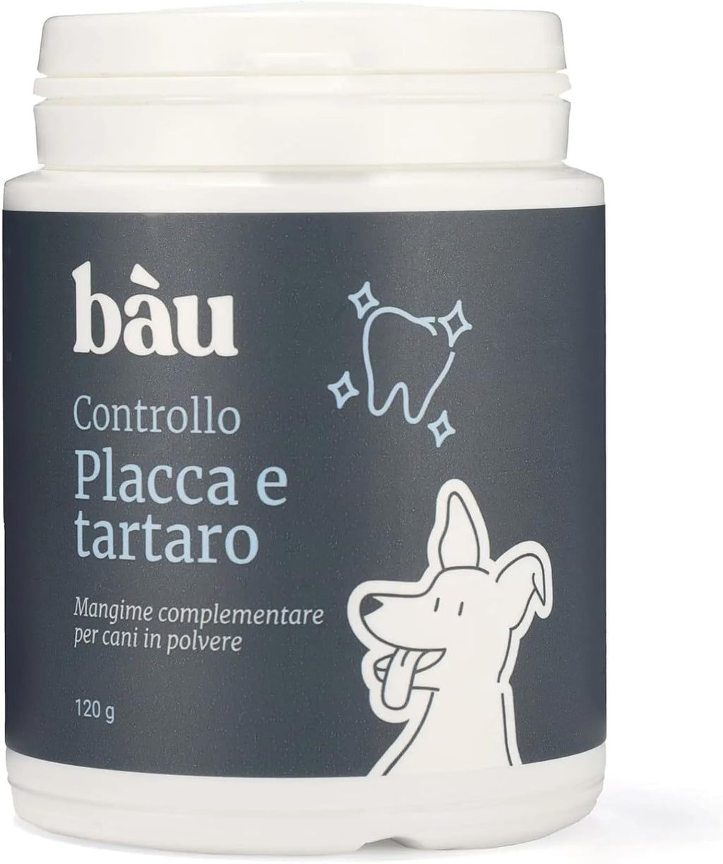 bàu Cosmesi Cane Placca e Tartaro, Polvere Denti Cane Appetibile, Integratore Naturale Migliora l'Alito Cane, Polvere Denti Cane e Gatto con Alga Ascophyllum, Rimedio per Puliza Denti Cane - 150g