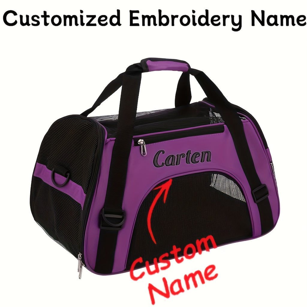 Custom Embroidered Pet Carrier Backpack - Personalized Travel Bag with Ventilation Mesh, Foldable Crossbody Design & Durable Polyester for Cats & Small Dogs Petforpets