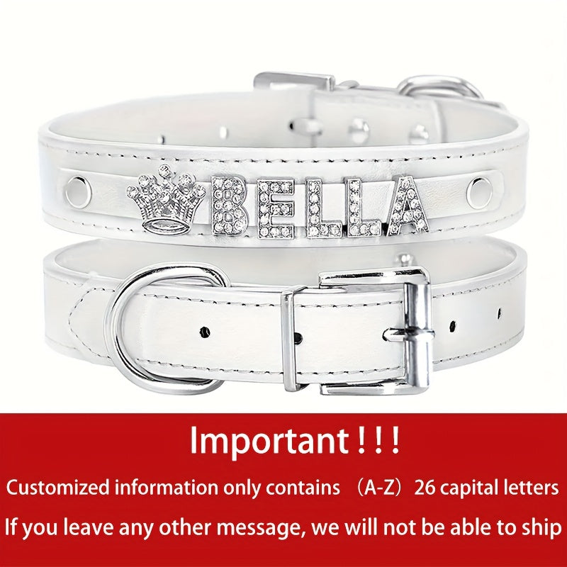 Personalized Dog Collar Faux Leather Puppy Cat ID Collars with Rhinestone Heart Star Shaped Dog Accessory for Small Medium and Large Dogs Petforpets