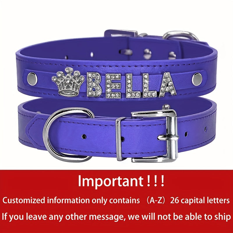 Personalized Dog Collar Faux Leather Puppy Cat ID Collars with Rhinestone Heart Star Shaped Dog Accessory for Small Medium and Large Dogs Petforpets