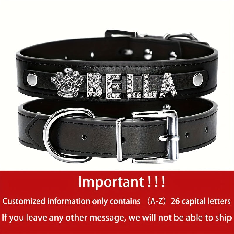 Personalized Dog Collar Faux Leather Puppy Cat ID Collars with Rhinestone Heart Star Shaped Dog Accessory for Small Medium and Large Dogs Petforpets