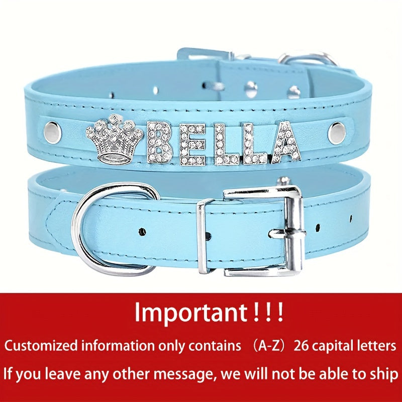 Personalized Dog Collar Faux Leather Puppy Cat ID Collars with Rhinestone Heart Star Shaped Dog Accessory for Small Medium and Large Dogs Petforpets