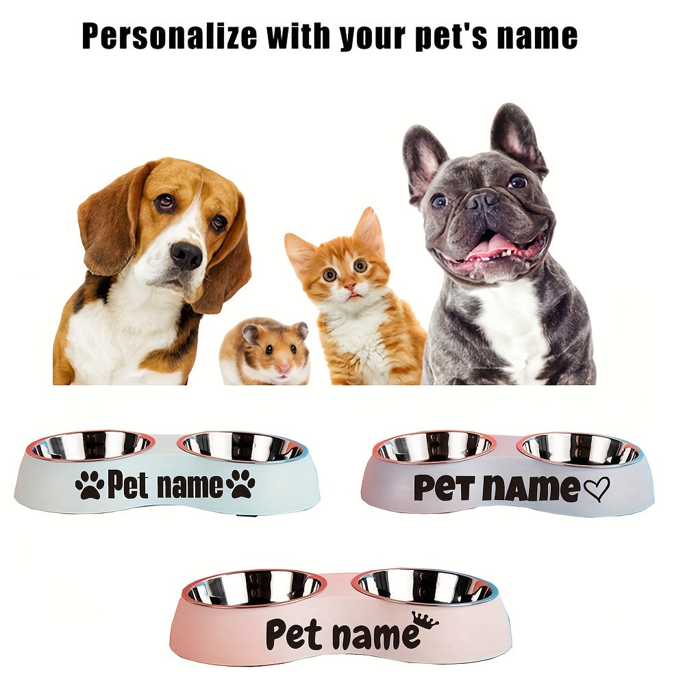 Custom Engraved Double Pet Bowls for Dogs - Non-Slip, Anti-Tip Plastic & Stainless Steel Food and Water Bowl Set with Personalized Name Petforpets