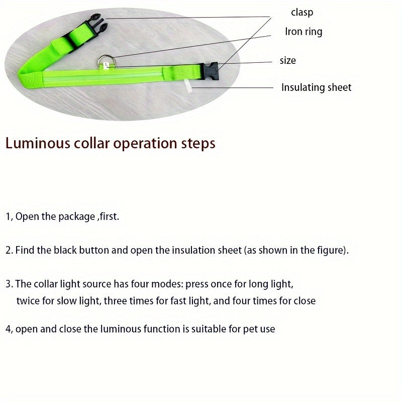 Collare Luminoso Regolabile per Cani - Sicurezza Notturna con Strisce Fluorescenti