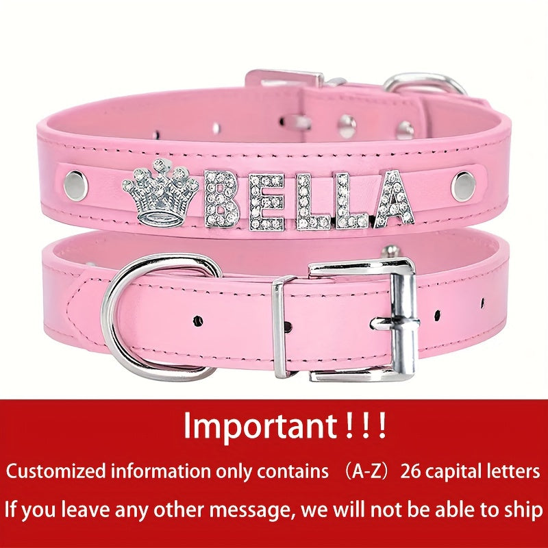 Personalized Dog Collar Faux Leather Puppy Cat ID Collars with Rhinestone Heart Star Shaped Dog Accessory for Small Medium and Large Dogs Petforpets