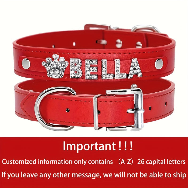 Personalized Dog Collar Faux Leather Puppy Cat ID Collars with Rhinestone Heart Star Shaped Dog Accessory for Small Medium and Large Dogs Petforpets