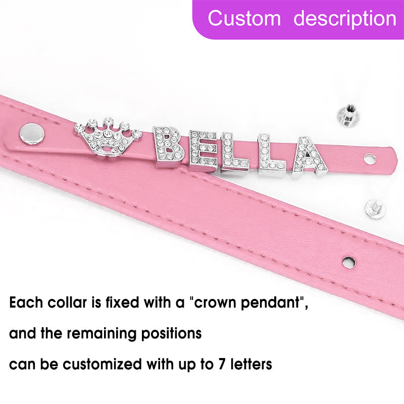 Personalized Dog Collar Faux Leather Puppy Cat ID Collars with Rhinestone Heart Star Shaped Dog Accessory for Small Medium and Large Dogs Petforpets