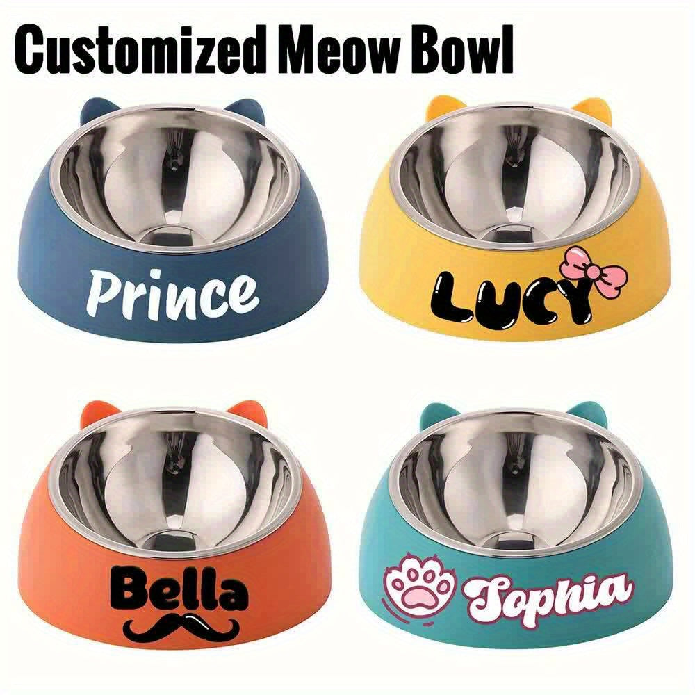 Personalized Cute Cat and Dog Bowl, custom High quality stainless steel pet bowl, Tilt pet bowl for neck protection, Nice gift for pets Petforpets