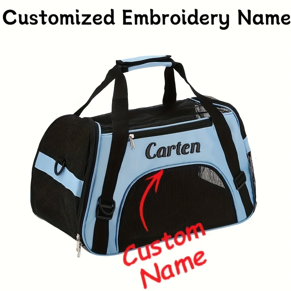 Custom Embroidered Pet Carrier Backpack - Personalized Travel Bag with Ventilation Mesh, Foldable Crossbody Design & Durable Polyester for Cats & Small Dogs Petforpets