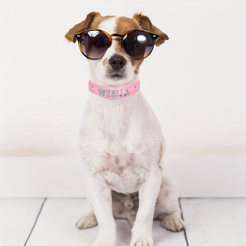Personalized Dog Collar Faux Leather Puppy Cat ID Collars with Rhinestone Heart Star Shaped Dog Accessory for Small Medium and Large Dogs Petforpets