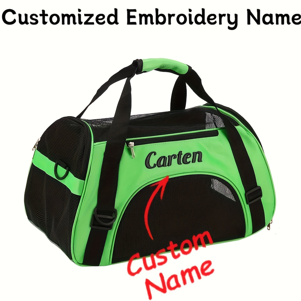 Custom Embroidered Pet Carrier Backpack - Personalized Travel Bag with Ventilation Mesh, Foldable Crossbody Design & Durable Polyester for Cats & Small Dogs Petforpets