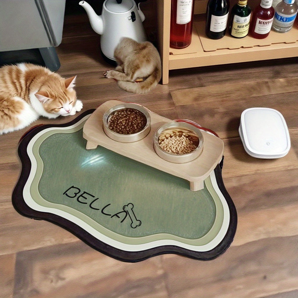 Personalized Pet Feeding Mat - Quick-Dry Water Absorbent Non-Slip Cat Bowl Mat with Custom Name, Nordic Style Pet Mat for Cats & Dogs, Durable Natural Rubber Floor Mat for Indoor Use, Cat Feeding Mat, Pet Comfort Accessory, M Petforpets
