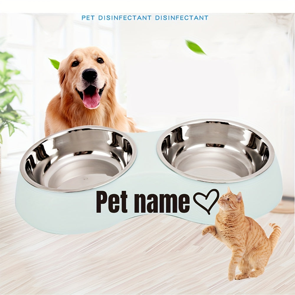 Custom Engraved Double Pet Bowls for Dogs - Non-Slip, Anti-Tip Plastic & Stainless Steel Food and Water Bowl Set with Personalized Name Petforpets