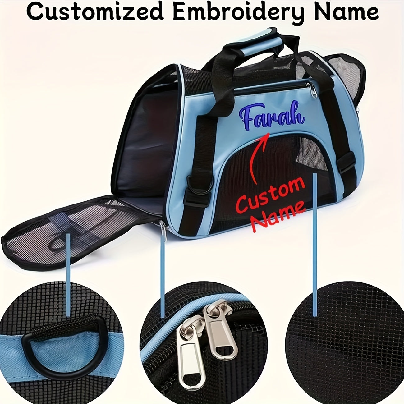 Custom Embroidered Pet Carrier Backpack - Personalized Travel Bag with Ventilation Mesh, Foldable Crossbody Design & Durable Polyester for Cats & Small Dogs Petforpets
