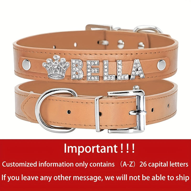 Personalized Dog Collar Faux Leather Puppy Cat ID Collars with Rhinestone Heart Star Shaped Dog Accessory for Small Medium and Large Dogs Petforpets